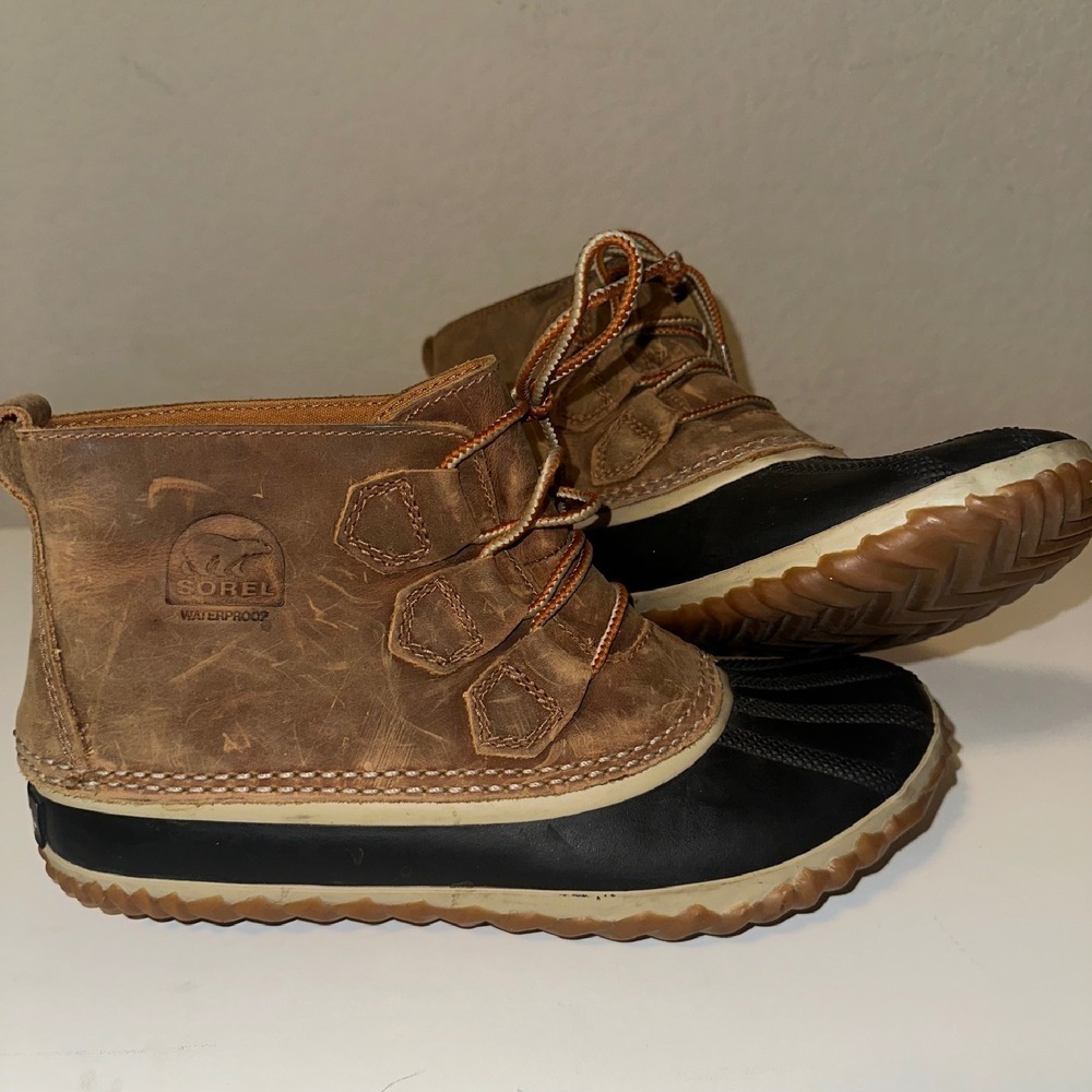 Sorel Out N About Brown Leather‎ Lace Up Ankle Duck Boots Women 8.5 Outdoor - Picture 6 of 9